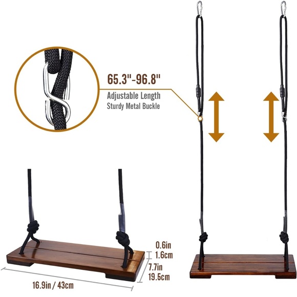 Wooden Swing Seat, Hanging Wood Tree Swings Seat - Picture 2 of 5